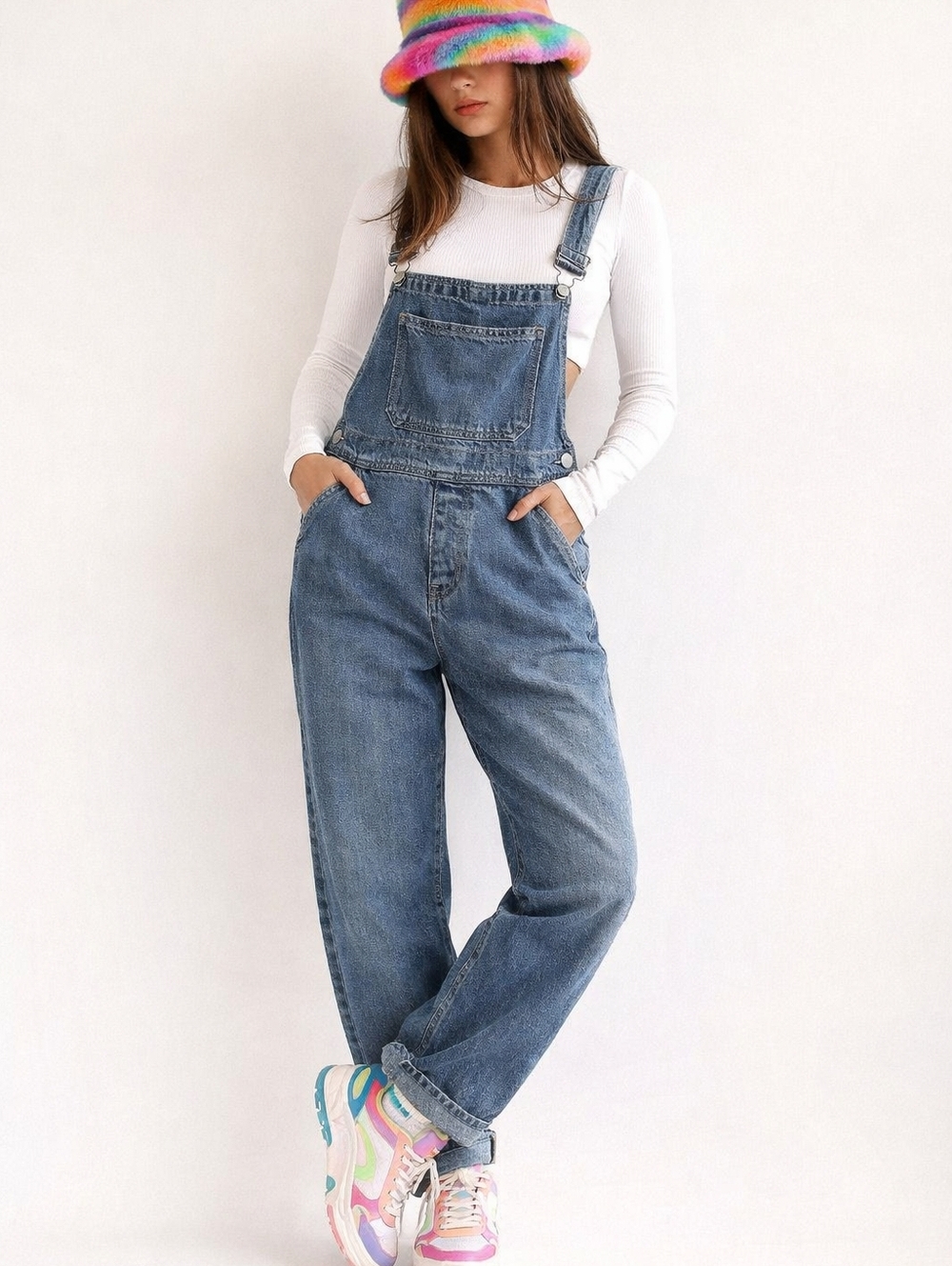 Vintage Looney Tunes Denim Overalls Warner Bros Studio Adult M Bugs Bunny Tweety - Picture 4 of 14